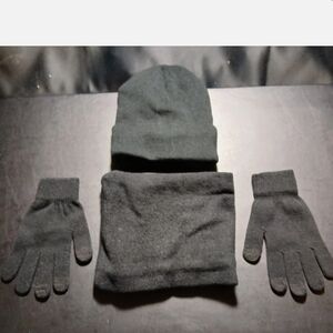 Winter Knit Beanie Hat Neck Warmer Scarf and Touch Screen Gloves Accessory Set